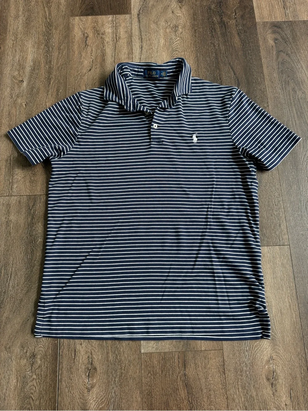 Polo Ralph Lauren Navy & White Striped Polo Shirt Size Medium